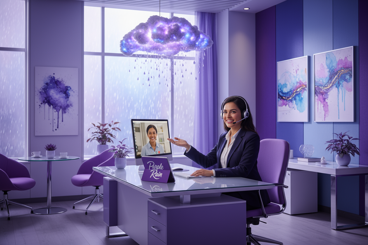 crea un immagine per l'assistenza clienti purple rain