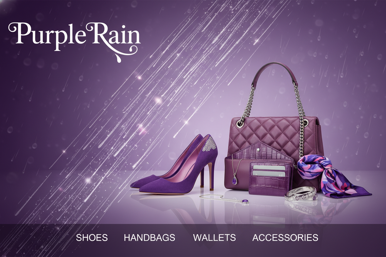 negozio di scarpe borse portafogli e accessori donna con il logo di purple rain