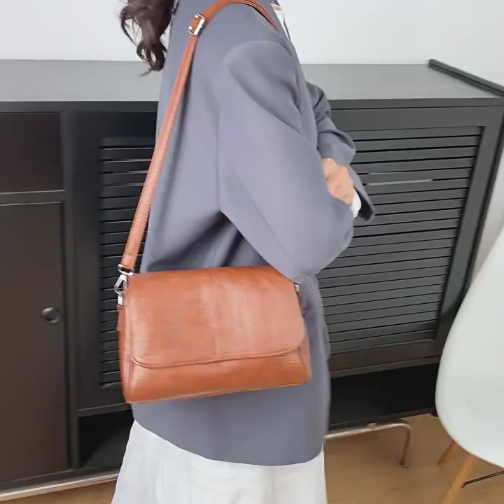 Borsa retrò in pelle cerata a olio